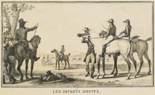 Racing Scenes: The Jockey Mounting the Horse (Scènes Hippiques: Le jockey montant a cheval). Creator: Carle Vernet (French, 1758-1836); Jazet and Aumont