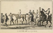 Racing Scenes: A Horse Arriving at the Race (Scènes Hippiques: Cheval arrivant de la chasse). Creator: Carle Vernet (French, 1758-1836); Jazet and Aumont