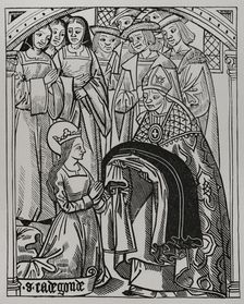 Radegund receiving the habit and being consecrated a deaconess by Medard (456-545)...1513 (1877). Creator: Unknown