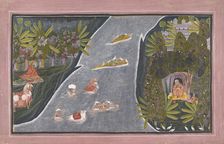 Radha Crosses a River to Interview a Hindu Sage, ca. 1820. Creator: Chokha