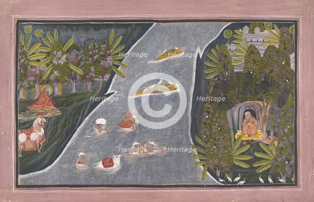 Radha Crosses a River to Interview a Hindu Sage, ca. 1820. Creator: Chokha.