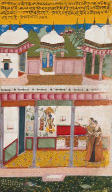 Radha and her Confidante Admiring Krishna Depicted in a Mural (Chitra Darshana), c1675. Creator: Unknown