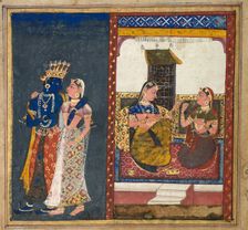 Radha and Krishna Embracing, Leaf from a Gita Govinda, c. 1650. Creator: Unknown