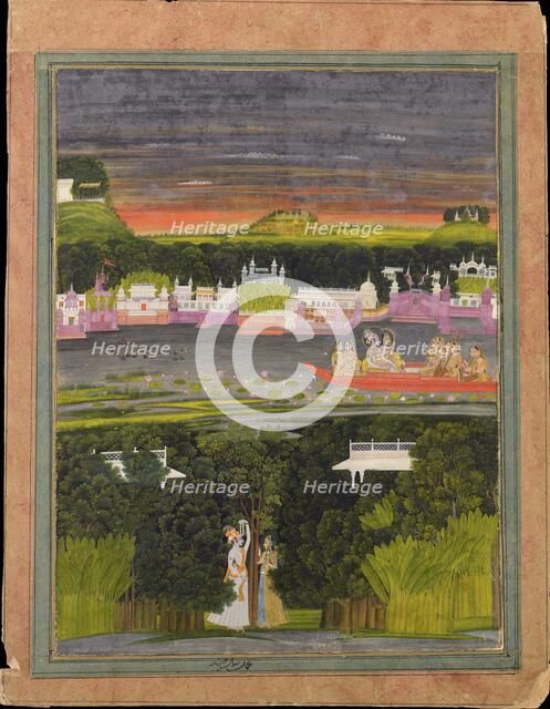 Radha and Krishna in the boat of love, 1755. Creator: Anonymous.