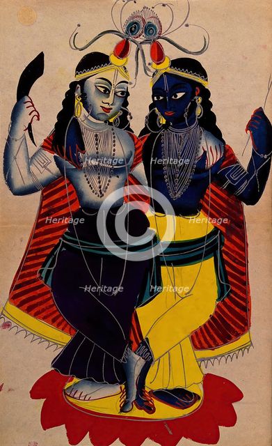 Radha and Krishna on a lotus flower. Creator: Unknown.
