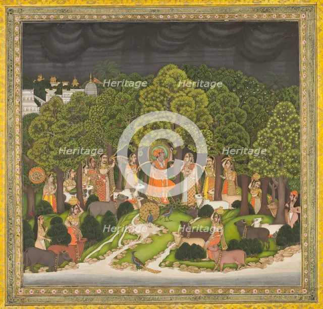 Radha and Krishna meet in the forest during a storm, c. 1770. Creator: Unknown.