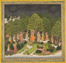 Radha and Krishna meet in the forest during a storm, c. 1770. Creator: Unknown