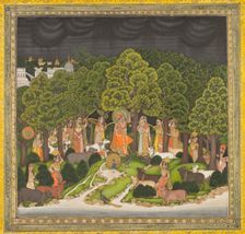 Radha and Krishna meet in the forest during a storm, c. 1770. Creator: Unknown