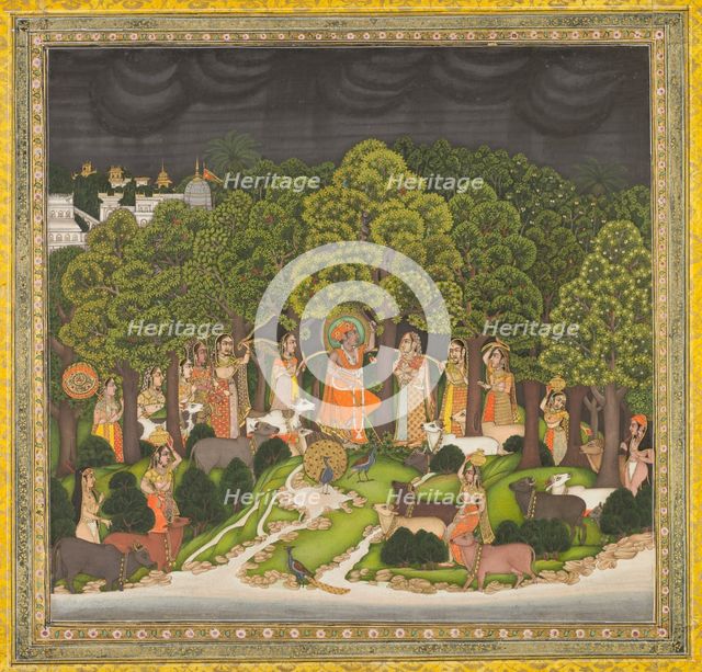 Radha and Krishna meet in the forest during a storm, c. 1770. Creator: Unknown.