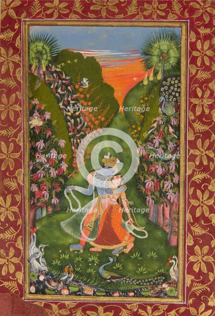 Radha and Krishna Walk in a Flowering Grove (recto); Krishna Fluting (verso), c1720 (r); c1750-75 (v Creator: Kota Master.