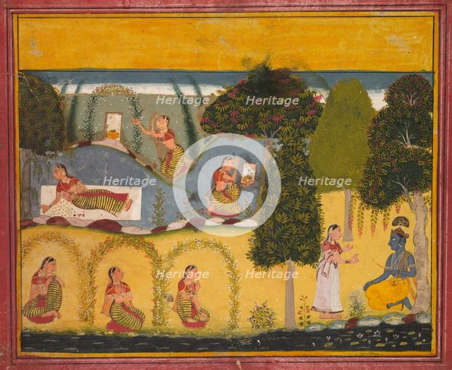 Radha Awaiting Reconciliation with Krishna, from a Gita Govinda of Jayadeva, c. 1680. Creator: Unknown.