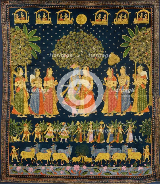 Radha Krishna and the Gopis (Pichwai painting), End of 19th century. Creator: Indische Kunst.
