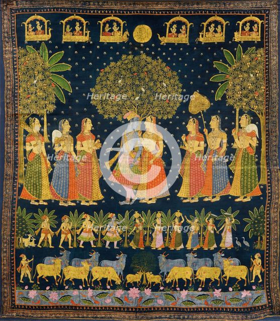 Radha Krishna and the Gopis (Pichwai painting), End of 19th century. Creator: Indische Kunst.