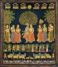 Radha Krishna and the Gopis (Pichwai painting), End of 19th century. Creator: Indische Kunst