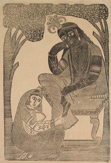 Radha Stroking Krishna's Feet, 1800s. Creator: Shri Gobinda Chandra Roy