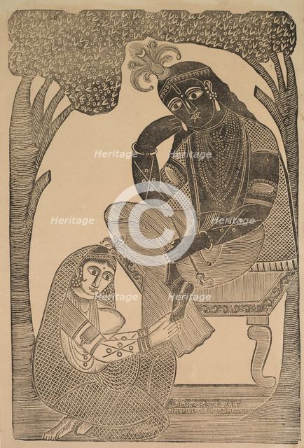 Radha Stroking Krishna's Feet, 1800s. Creator: Shri Gobinda Chandra Roy.