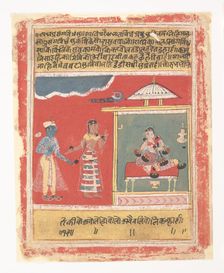Radha's Friend Pleads with Her to Receive Krishna: Page from a Dispersed Rasikapriya, 1634. Creator: Unknown