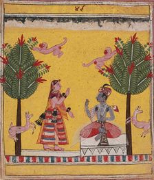 Radha's Confidante Meets with Krishna (Arudhayauvana Madhya)..., c1635. Creator: Unknown