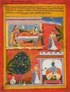 Radhika's Manifest Agitation (Prakasha Udvaiga), Folio from a Rasikapriya..., between 1625 and 1650. Creator: Sahibdin