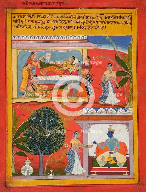 Radhika's Manifest Agitation (Prakasha Udvaiga), Folio from a Rasikapriya..., between 1625 and 1650. Creator: Sahibdin.