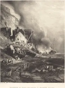 Radoub d'une Barque à la Marée Basse (Refitting of a Ship at Low Tide), 1833. Creator: Eugene Isabey
