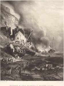 Radoub d'une Barque à la Marée Basse (Refitting of a Ship at Low Tide), 1833. Creator: Eugene Isabey