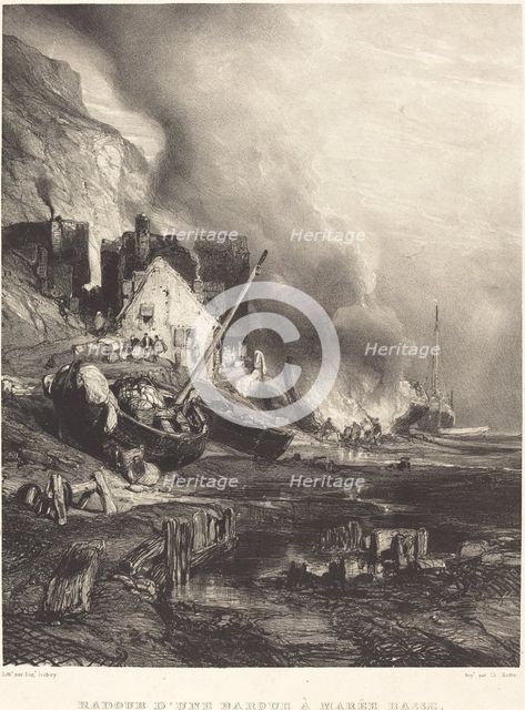 Radoub d'une Barque à la Marée Basse (Refitting of a Ship at Low Tide), 1833. Creator: Eugene Isabey.