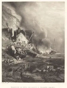 Radoub d'une Barque à la Marée Basse (Refitting of a Ship at Low Tide), 1833. Creator: Eugene Isabey