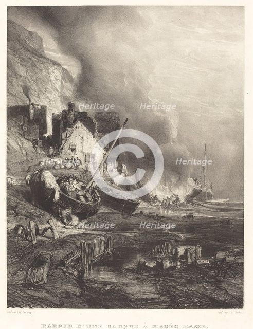 Radoub d'une Barque à la Marée Basse (Refitting of a Ship at Low Tide), 1833. Creator: Eugene Isabey.