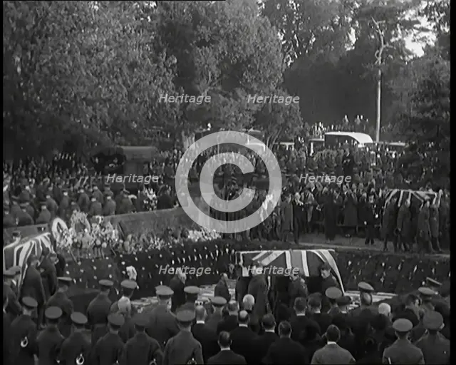 RAF Officers and Male Civilians Taking Part in a Funeral Parade for the Dead Crew of the..., 1930. Creator: British Pathe Ltd.