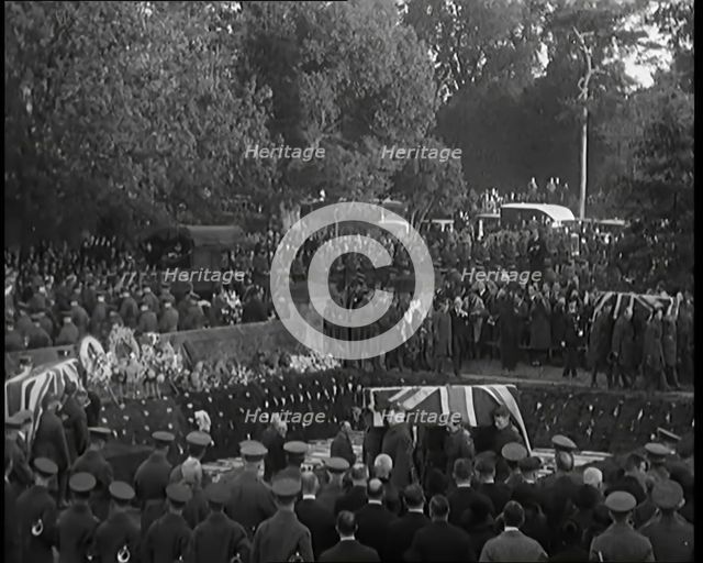 RAF Officers and Male Civilians Taking Part in a Funeral Parade for the Dead Crew of the..., 1930. Creator: British Pathe Ltd.