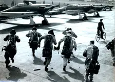 RAF pilots running to their planes, Battle of Britain, World War II, 1940. Creator: Unknown
