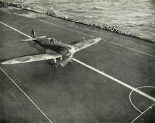 RAF Spitfire on the deck of an aircraft carrier on its way to Malta, World War II, 1942 (1944). Creator: Unknown