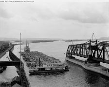 Raft passing drawbridge, Winona, Minn., between 1880 and 1899. Creator: Unknown