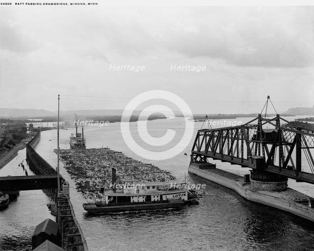 Raft passing drawbridge, Winona, Minn., between 1880 and 1899. Creator: Unknown.