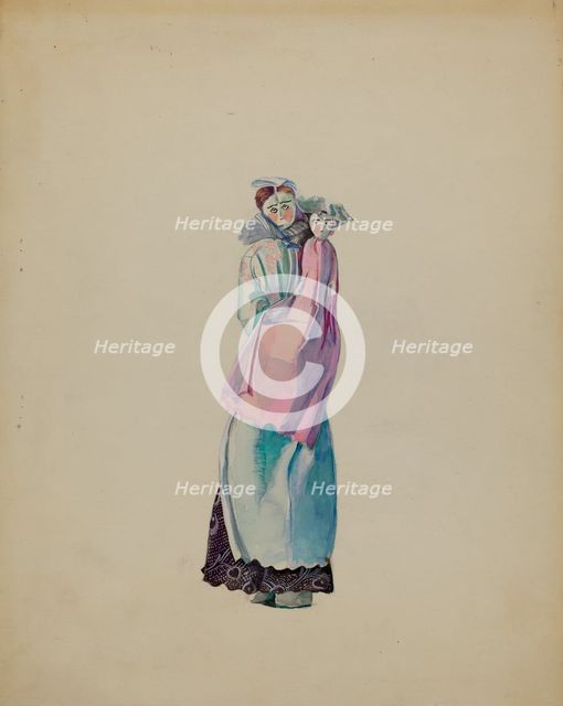 Rag Doll Nurse and Baby, c. 1936. Creator: Mina Lowry.