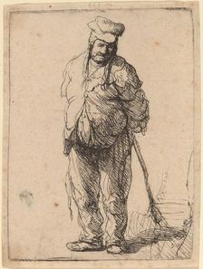 Ragged Peasant with His Hands behind Him, Holding a Stick, c. 1630. Creator: Rembrandt Harmensz van Rijn