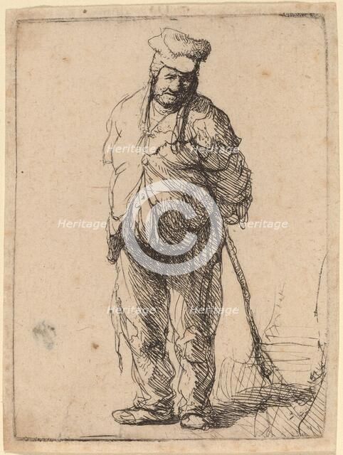 Ragged Peasant with His Hands behind Him, Holding a Stick, c. 1630. Creator: Rembrandt Harmensz van Rijn.