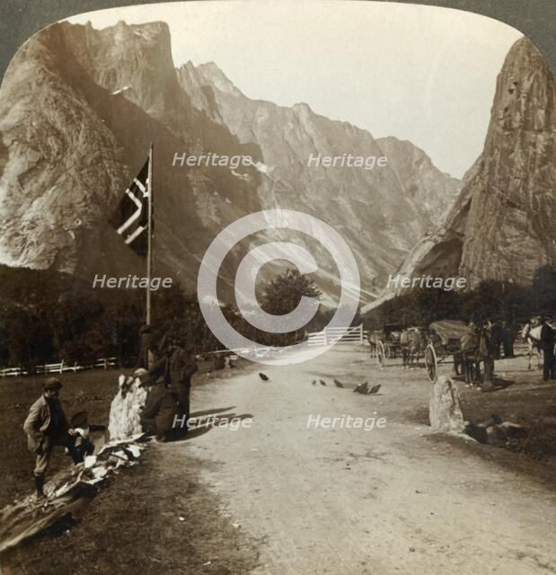 'Ragged range of the Troldtinder or Witch Pinnacles from valley road, Horgheim, Norway', c1905.  Creator: Unknown.