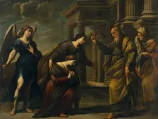 Raguel's Blessing of her Daughter Sarah before Leaving Ecbatana with Tobias, c. 1640. Artist: Vaccaro, Andrea (1604-1670)