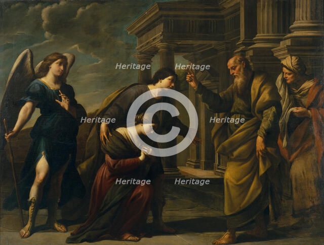 Raguel's Blessing of her Daughter Sarah before Leaving Ecbatana with Tobias, c. 1640. Artist: Vaccaro, Andrea (1604-1670)