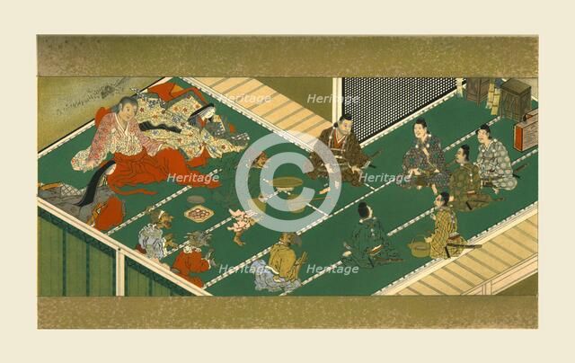 Raiko and his comrades before the demon robber, 17th century, (1886).  Artist: Unknown.