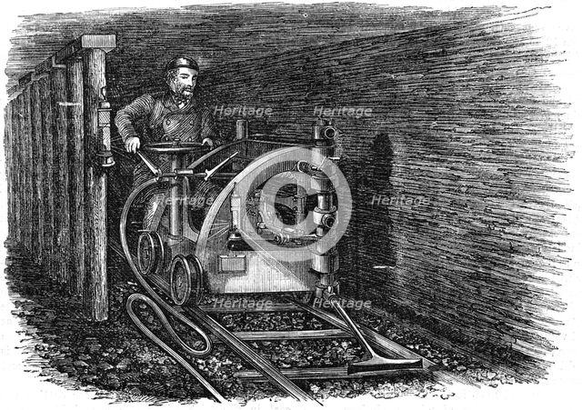 Rail mounted coal cutting machine, 1864. Creator: Unknown.