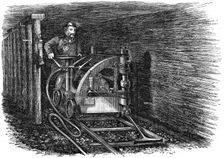 Rail mounted coal cutting machine, 1864. Creator: Unknown