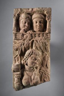 Railing Pillar with Woman and Onlookers, c.50-25 B.C.. Creator: Unknown