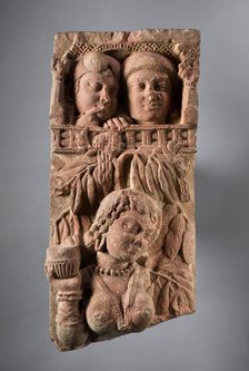 Railing Pillar with Woman and Onlookers, c.50-25 B.C.. Creator: Unknown