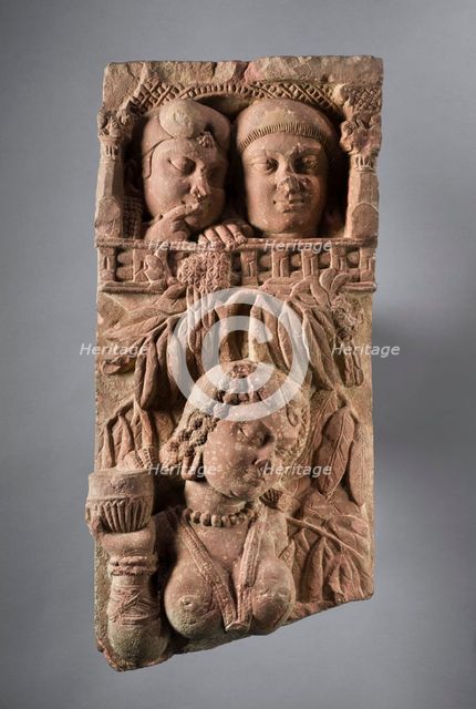 Railing Pillar with Woman and Onlookers, c.50-25 B.C.. Creator: Unknown.