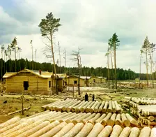 Railroad construction on the Shadrinsk-Sinara railroad near the city of Shadrinsk, 1912. Creator: Sergey Mikhaylovich Prokudin-Gorsky