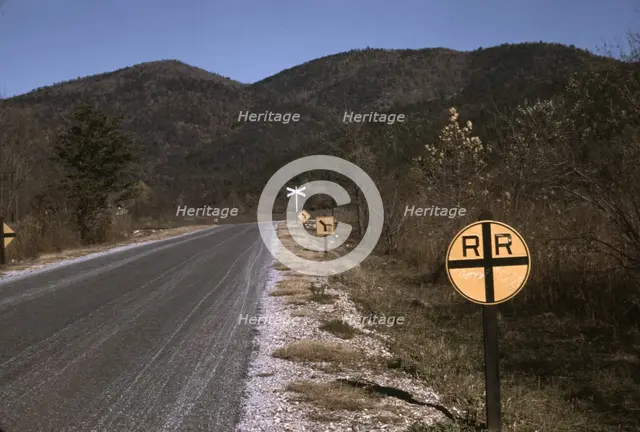Railroad crossing along the Skyline Drive, Virginia, ca. 1940. Creator: Jack Delano.