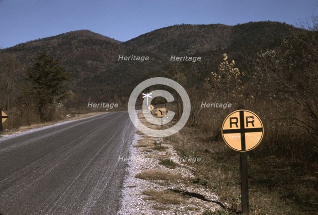 Railroad crossing along the Skyline Drive, Virginia, ca. 1940. Creator: Jack Delano.
